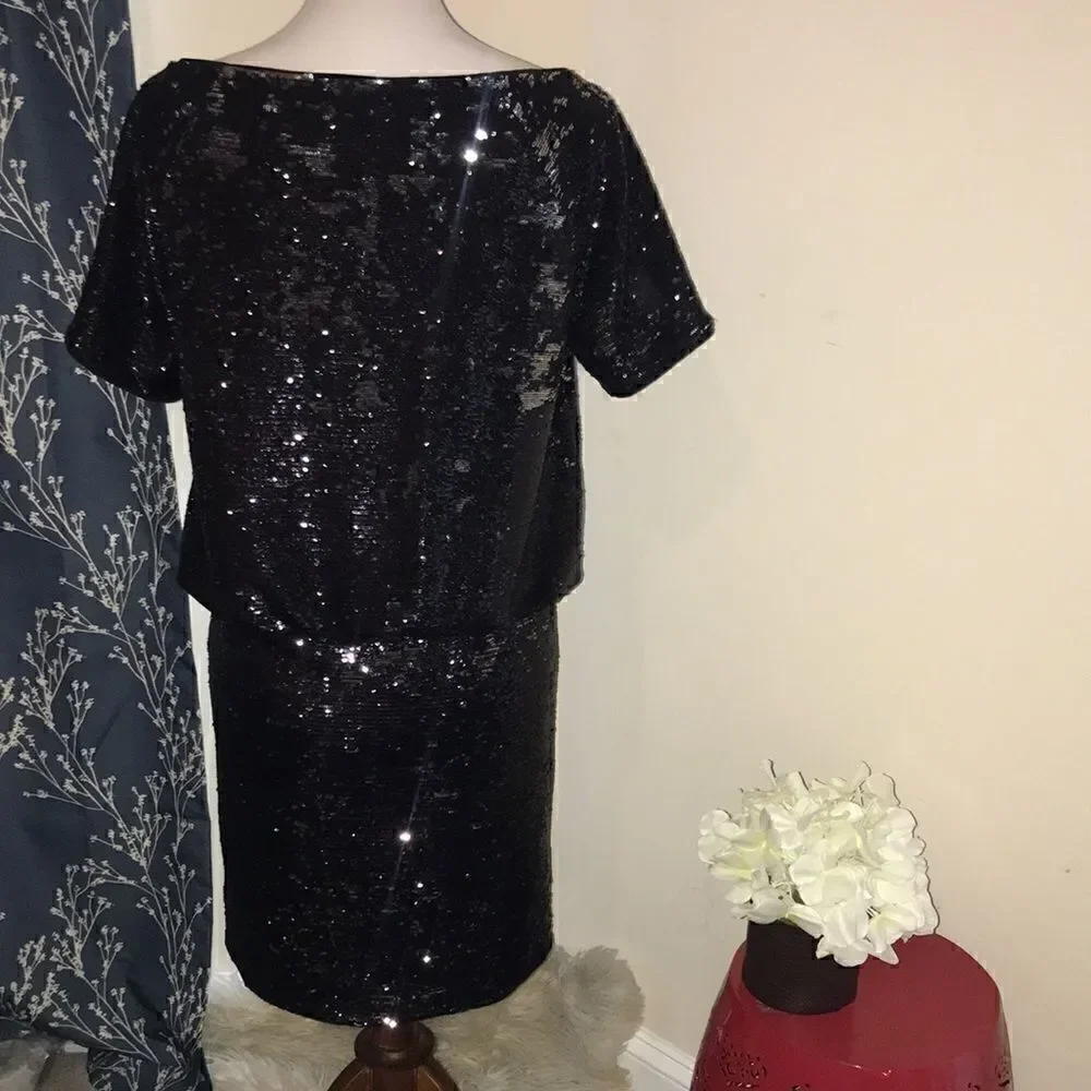 Rachel Zoe Sequin Blouson Mini Dress Flip Sequins